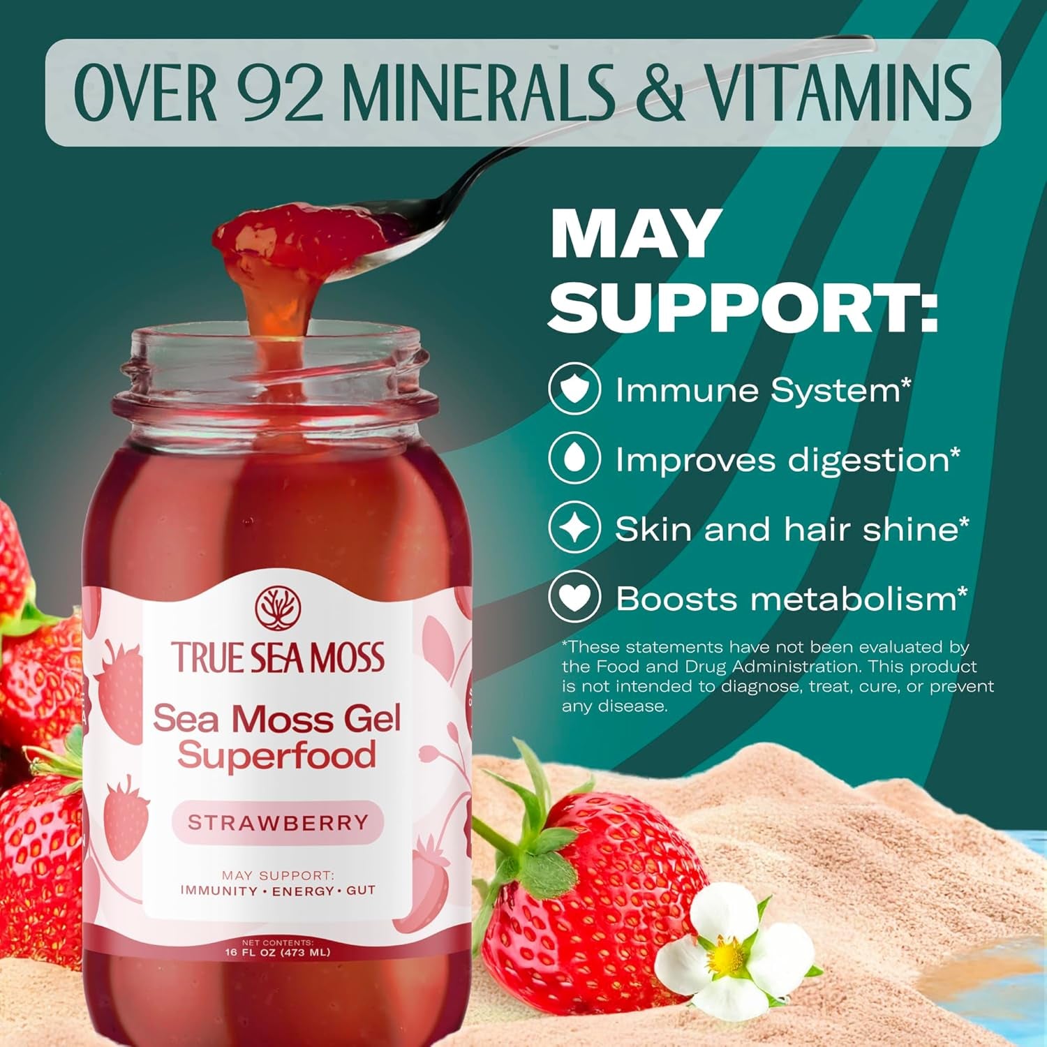 Wildcrafted Irish Sea Moss Gel Superfood - Strawberry, Pack of 3 Organic Seamoss - Made in USA