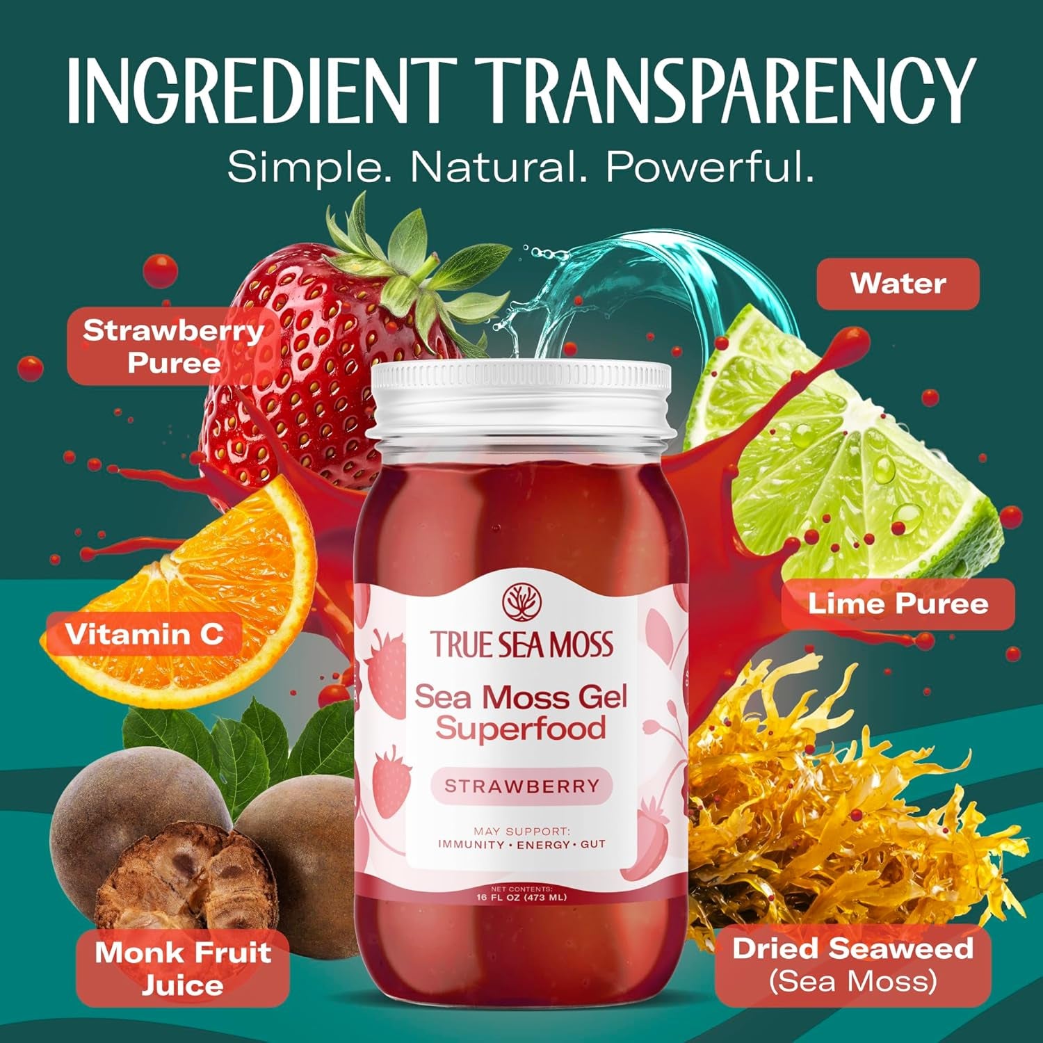 Wildcrafted Irish Sea Moss Gel Superfood - Strawberry, Pack of 3 Organic Seamoss - Made in USA