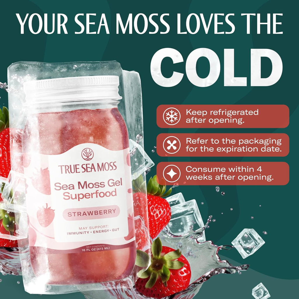 Wildcrafted Irish Sea Moss Gel Superfood - Strawberry, Pack of 3 Organic Seamoss - Made in USA